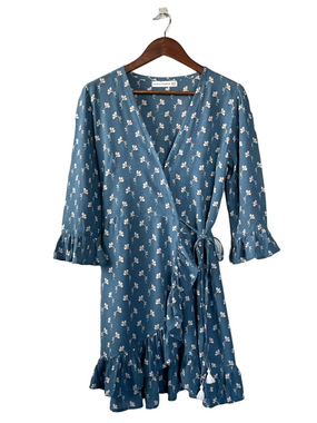 Faithfull the Brand Blue Floral Mini Wrap Dress Size 6